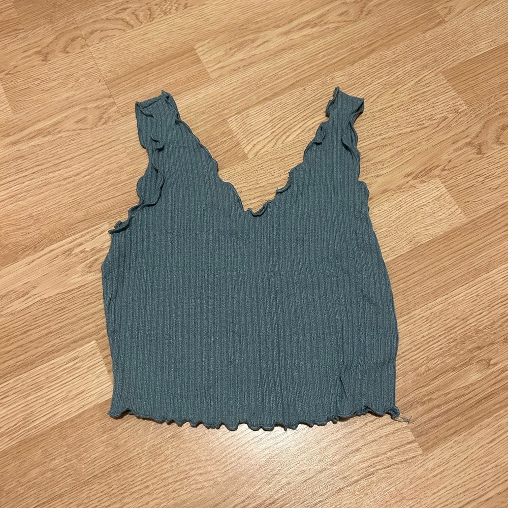 Women's Sleeveless Ruffle Trim Top - Teal